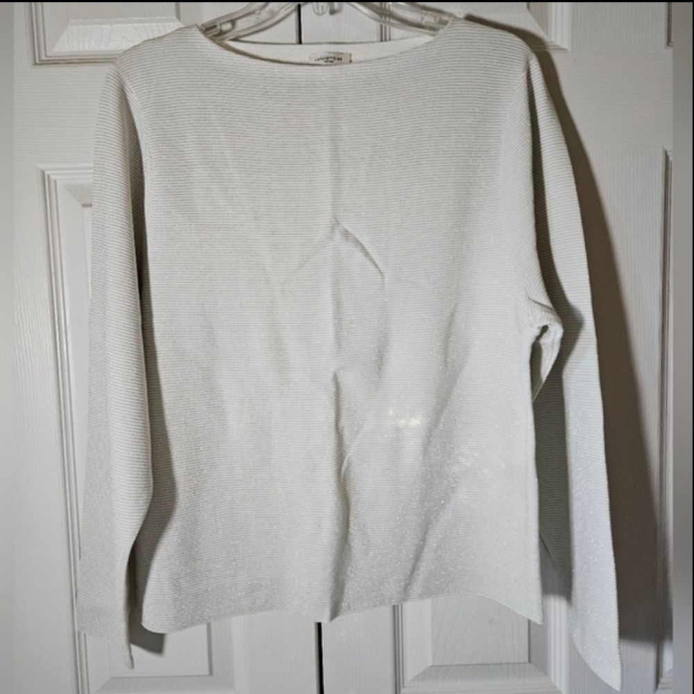 Lafayette 148 Metallic Stripe Boatneck Top
